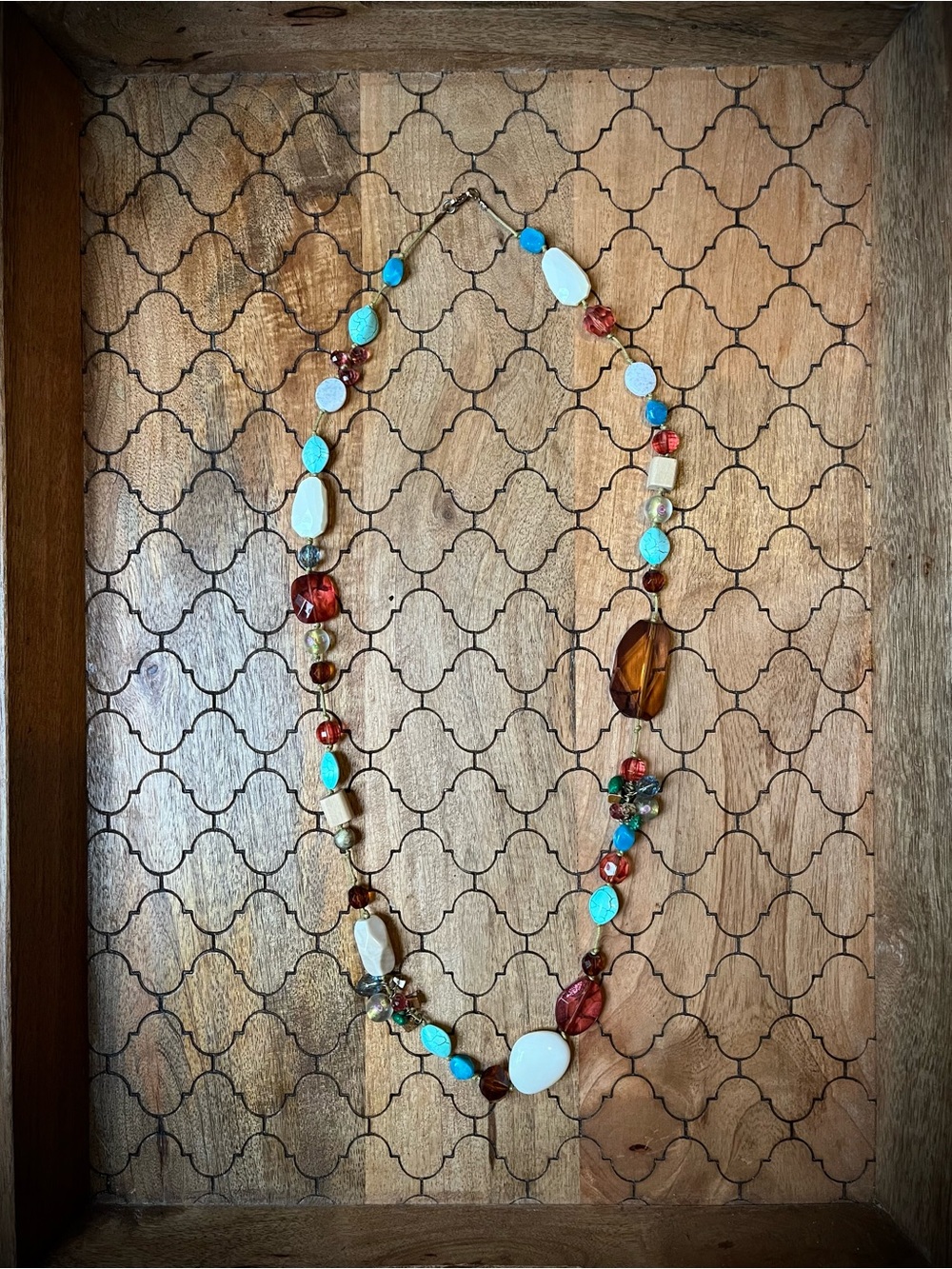 Turquoise & Amber Coloured Beaded Women's Necklace.